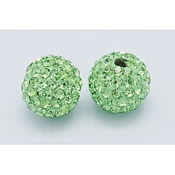 Зеленый Бусины с класс А стразами, pave disco бусины, cmолы и каолина, круглые, зелёные, 10 мм, отверстие : 1.5 мм