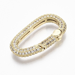 Real 18K Gold Plated Brass Micro Pave Clear Cubic Zirconia Spring Gate Rings, Oval, Nickel Free, Real 18K Gold Plated, 25x14x3.5mm, Inner Diameter: 8x19mm