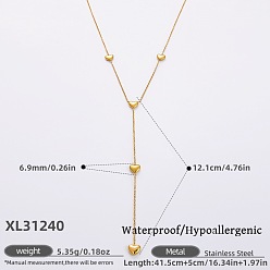 Сердце 316Ожерелья из хирургической нержавеющей стали с Y-образными кисточками для женщин, реальный 18 k позолоченный, сердце, 16.34 дюйм (41.5 см), удлинитель 50мм, Кулон : длиной 12.1 мм 