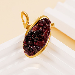 Гранат Натуральный гранатовый чип с открытыми кольцами из нержавеющей стали., овальные, золотые, 304 мм