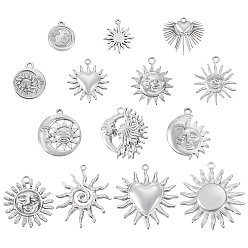 Нержавеющая Сталь Цвет 14 шт 14 стили 304 подвески из нержавеющей стали, солнце, сердце и луна, цвет нержавеющей стали, 16~43x16~39 мм, отверстие : 1.5~3 мм, 1 шт / стиль