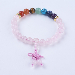 Розовый Кварц Чакра ювелирные изделия, натуральный драгоценный камень и розовый кварц стрейч мала шарик браслеты, с результатами каучука и сплавов, золотые, 2 дюйм (50 мм)