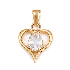 Настоящее золото 18K 316 хирургические подвески из нержавеющей стали с микропаве из прозрачного кубического циркония, сердце прелести, вакуумное покрытие pvd, реальный 18 k позолоченный, 19.5x16x4.5 мм, отверстие : 4.5x2 мм