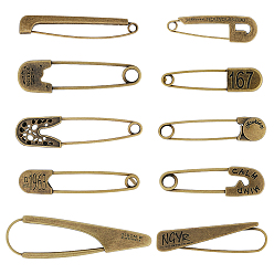 Bronze Antique 10 pièces 10 styles grande épingle de sûreté en alliage, clip châle chandail, bronze antique, 14.5~26x60.5~93x4~8mm, 1 pc / style