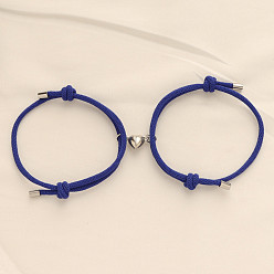 Синий Магнитные плетеные браслеты из сплава в форме сердца для пары подруг, синие, 5-1/2~10-1/4 дюйм (14~26 см)