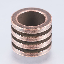 Красная Медь 304 из нержавеющей стали бусы, бусины с большим отверстием, колонна с канавкой, Красная медь, 10x8 мм, отверстие : 6.5 мм