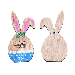 Озёрно--синий Большие подвески из дерева с односторонним принтом, очарование кролика, Плут синий, 97x45x2.5 мм, отверстие : 3.5 мм