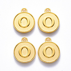 Letter O Alloy Pendant Cabochon Settings, For Enamel, Cadmium Free & Lead Free, Flat Round with Letter, Light Gold, Letter.O, 14x12x2mm, Hole: 1.5mm