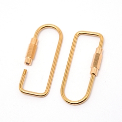 Raw(Unplated) Embryo Brass Screw Carabiner Lock Charms, for Necklaces Making, Raw(Unplated), 61x25.5x3~6mm, Screw: 22x6x6.5mm, Inner Size: 55x18mm