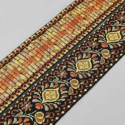 Champagne Gold Ethnic Style Floral Pattern Embroidery Polyester Ribbons, Jacquard Ribbon, Garment Accessories, Champagne Gold, 1-7/8 inch(49mm), about 2 yards/roll