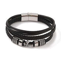 Античное Серебро Плетеные браслеты из микрофибры и кожи, многорядные, 304 браслеты из нержавеющей стали с крестом викингов для мужчин, античное серебро, 8-5/8x1 дюйм (22x2.5 см)