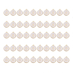 Letter S Подвески из позолоченного сплава, с эмалью, эмалированные блестки, плоско-круглые, белые, letter.s, 14x12x2 мм, отверстие : 1.5 мм, 50 шт / коробка