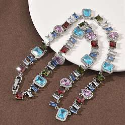 Платина Теннисные ожерелья в форме капли с квадратом и латунным паве из разноцветных кубических цирконий, стойки покрытие, долговечный, без кадмия и без свинца, платина, 18.11 дюйм (46 см)