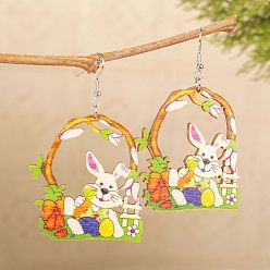 Разноцветный Пасхальные деревянные серьги-подвески, кролик, платина, красочный, 72x45 мм