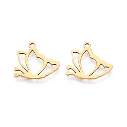 Настоящее золото 18K 201 подвески из нержавеющей стали, бабочки прелести, лазерная резка, реальный 18 k позолоченный, 14.5x16.5x1 мм, отверстие : 1.4 мм