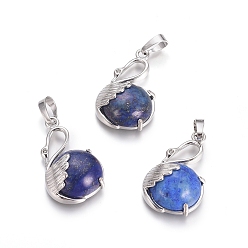 Ляпис-Лазурь Природный лазурит подвески, с латунной фурнитурой платинового цвета, лебедь, окрашенные, 30.8x18.8x8.5 мм, отверстие : 7x5 мм