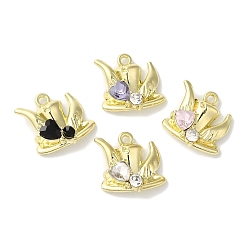 Золотой Подвески из сплава с покрытием в форме сердца, со стразами, без кадмия, без никеля и без свинца, золотые, 16x14x5 мм, отверстие : 1.6 мм