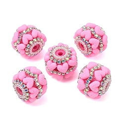Hot pink Imitationsperlen aus Zirkonia, Acryl und ABS, Runde mit Herz, mit Eisenbohrkette, hot pink, 19.5~20x17.5~18.5 mm, Bohrung: 3 mm