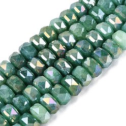 Sea Green Electroplate Crackle Imitation Jade Glass Beads Strands, Rondelle, Dyed, AB Color Plated, Faceted, Sea Green, 8x5mm, Hole: 1~1.2mm, about 33~35pcs/strand, 6.69~7.28 inch(17~18.5cm)