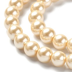 Light Yellow Eco-Friendly Dyed Glass Pearl Round Beads Strands, Grade A, Cotton Cord Threaded, Light Yellow, 8mm, Hole: 0.7~1.1mm, about 52pcs/strand, 15 inch