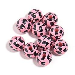 Cat Shape Древесина европейского бисера, круглые, ярко-розовый, форма кошки, 16 мм, отверстие : 4 мм, 10 шт / комплект