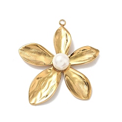 Золотой 304 подвески из нержавеющей стали, , с пластиковой жемчужины, золотые, 35x32.5x8 мм, отверстие : 1.8 мм