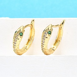 Настоящее золото 18K Серьги-кольца из латуни с микропаве из кубического циркония, долговечный, без свинца и без кадмия, реальный 18 k позолоченный, 17x16x4.5 мм