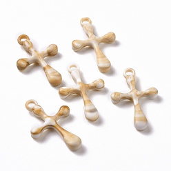 BurlyWood Acrylic Pendants, Imitation Gemstone Style, Cross, BurlyWood, 35x22.5x5.5mm, Hole: 3mm, about 555pcs/500g