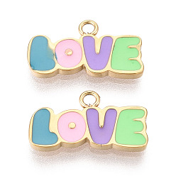 Разноцветный 304 нержавеющей стальной эмали подвески, словесные любовные чары, ионное покрытие (ip), реальный 18 k позолоченный, красочный, 8x14.5x1 мм, отверстие : 1.2~1.4 мм