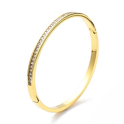 Золотой Ионное покрытие (IP) 304 шарнирный браслет из нержавеющей стали со стразами, золотые, внутренний диаметр: 2x2-3/8 дюйм (5x5.9 см)