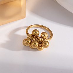 Настоящее золото 18K Кольца из нержавеющей стали с круглыми бусинами, элегантные ретро-дизайнерские кольца для женщин, реальный 18 k позолоченный, 6 мм, размер США 7 3/4 (17.9 мм)