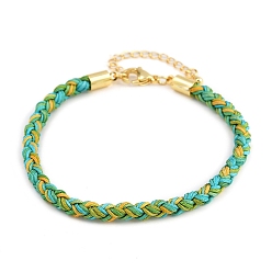 Бирюза 4браслеты из плетеного нейлонового шнура толщиной ⅛ дюйма, с латунными выводами и 304 застежками из лобстера из нержавеющей стали, долговечный, золотые, бирюзовые, 7-3/4 дюйм (19.7 см)