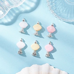 (52) Непрозрачная лаванда 6шт. АБС-пластиковые украшения в форме ракушки для дома, с конусными бусинами из сплава в тибетском стиле и латунной фурнитурой, разноцветные, 12.5x9.5x20~22 мм