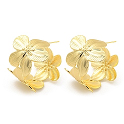 Real 18K Gold Plated Rack Plating Brass Stud Earrings, Long-Lasting Plated, Lead Free & Cadmium Free, Flower, Real 18K Gold Plated, 37x34mm