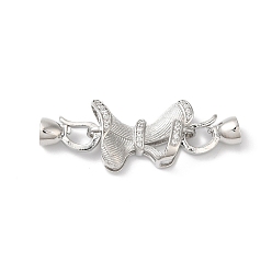 Platinum Rack Plating Brass Micro Pave Clear Cubic Zirconia Fold Over Clasps, Cadmium Free & Lead Free, Long-Lasting Plated, Bowknot, Platinum, 42mm, Hole: 4.5mm