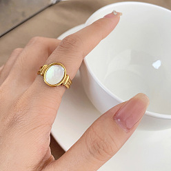 Морская Ракушка Ретро модные 304 кольца из нержавеющей стали и ракушек, реальный 18 k позолоченный, особый интерес, овальные, цвет морской раковины, размер США 9 (18.9 мм)