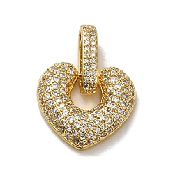 Real 18K Gold Plated Rack Plating Brass Micro Pave Clear Cubic Zirconia Pendants, Lead Free & Cadmium Free, Long-Lasting Plated, Heart-Shaped, Real 18K Gold Plated, 15.5x17x3.5mm, Hole: 9x3mm
