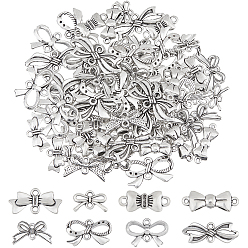 Античное Серебро 80шт 8 стили подвески из цинкового сплава в тибетском стиле, бантом ссылки, античное серебро, 8~20x10~28.5x1.5~4 мм, отверстие : 1.5~2 мм, 10 шт / стиль