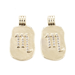 Скорпион Латунные микропаве прозрачные подвески с фианитом, овальной формы с созвездием, золотые, Скорпион, 18.5~19.5x9.5~10.5x3.5 мм, отверстие : 1.9x2.5 мм