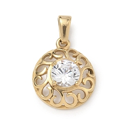 Цветок 304 из нержавеющей стали горный хрусталь подвески, золотые, цветочный шарм, 17x14.5x5.5 мм, отверстие : 5x2.5 мм