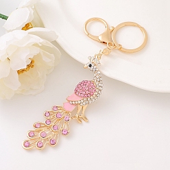 Rose Alloy Rhinestone Keychain, Peacock, Rose, 15.6cm