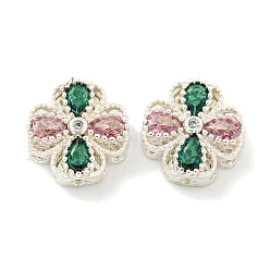 Серебро Латунные шарики циркония кубической, долговечный, без свинца и без кадмия, цветок, серебряные, 13.5x13.5x5.5 мм, отверстие : 1.6 мм