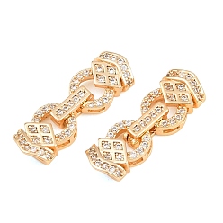 Real 18K Gold Plated Brass Micro Pave Clear Cubic Zirconia Fold Over Clasps, Real 18K Gold Plated, 21.5x7.5x5.5mm