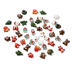 Mixed Shapes Кабошоны из непрозрачной смолы с рождественским рисунком, елка северный олень дед мороз кабошоны, разнообразные, 17~25x14~25x5~6 мм