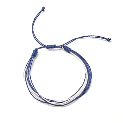 Medium Blue Waxed Polyester Multi-strand Bracelet, Adjustable String Bracelet for Women, Medium Blue, Inner Diameter: 2-1/8~4-1/8 inch(5.3~10.5cm)