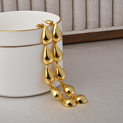 Настоящее золото 18K Серьги-гвоздики из латуни для женщин в форме каплевидной формы, реальный 18 k позолоченный, 82x10 мм