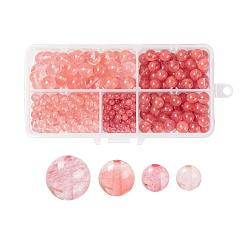Cherry Quartz Glass 340Pcs 4 Sizes Cherry Quartz Glass Beads Sets, Round, 4mm/6mm/8mm/10mm, hole: 1mm