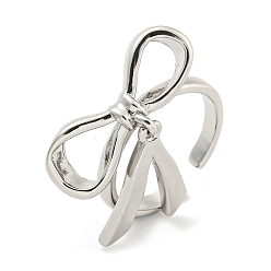Real Platinum Plated Bowknot Brass Cuff Rings, Open Rings for Women, Cadmium Free & Nickel Free & Lead Free, Real Platinum Plated, Adjustable