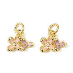 Настоящее золото 18K Латунь эмаль прелести, с целью перехода в кольце, без кадмия, без никеля и без свинца, цветочный шарм, реальный 18 k позолоченный, 9x11x3 мм, отверстие : 3 мм