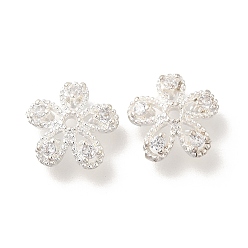 Серебро Цветок стойка металлизированный латунь микро проложить кубический цирконий бисер, долговечный, без свинца и без кадмия, серебряные, 9.5x10x3.5 мм, отверстие : 1.2 мм